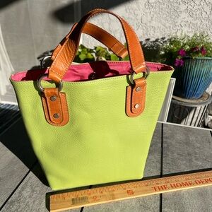 Green and Pink Italian Leather Tote Bag - a step up from your TJ canvas bags!